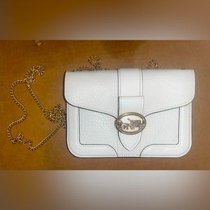 Geordie Crossbody Bone/Cream leather and suede Coach bag with gold chain strap